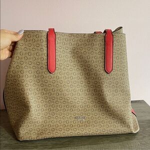Guess Beige and Red Signature Tote